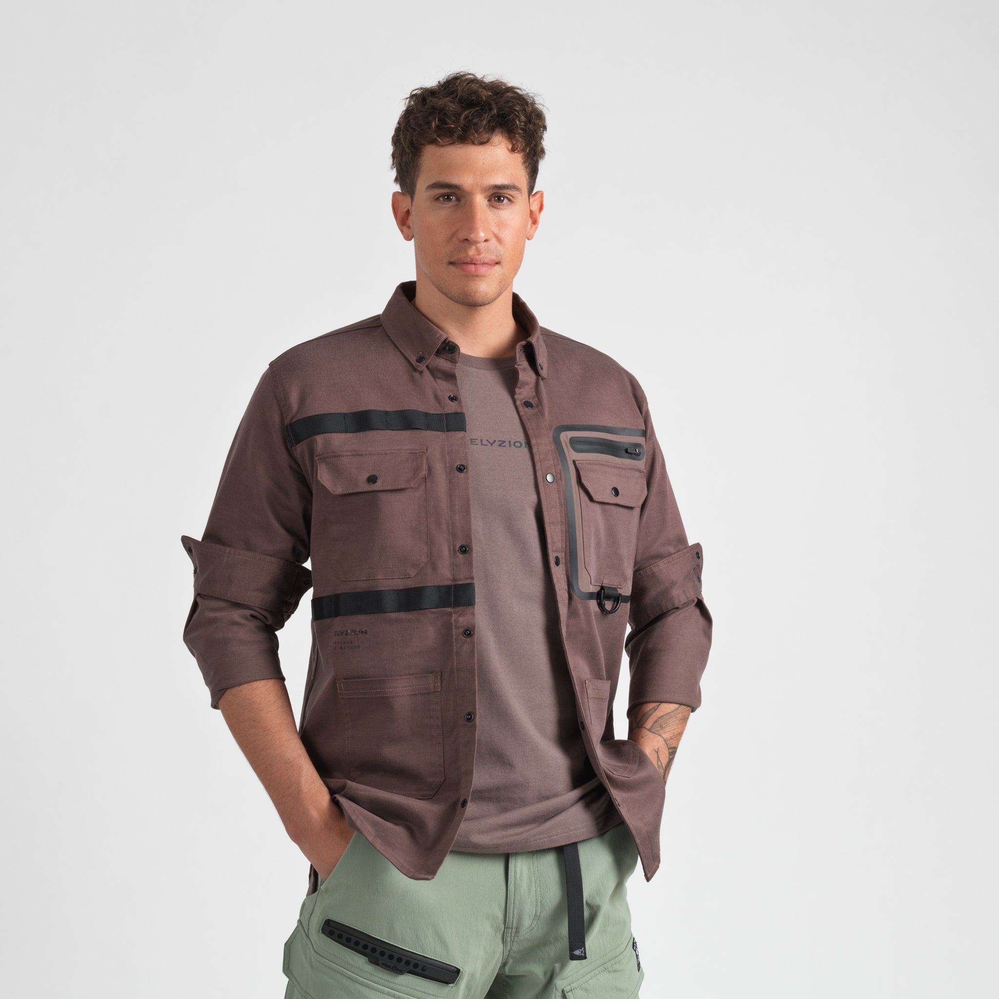 Elyzion "Como" Utility Shirt - Coffee Quartz