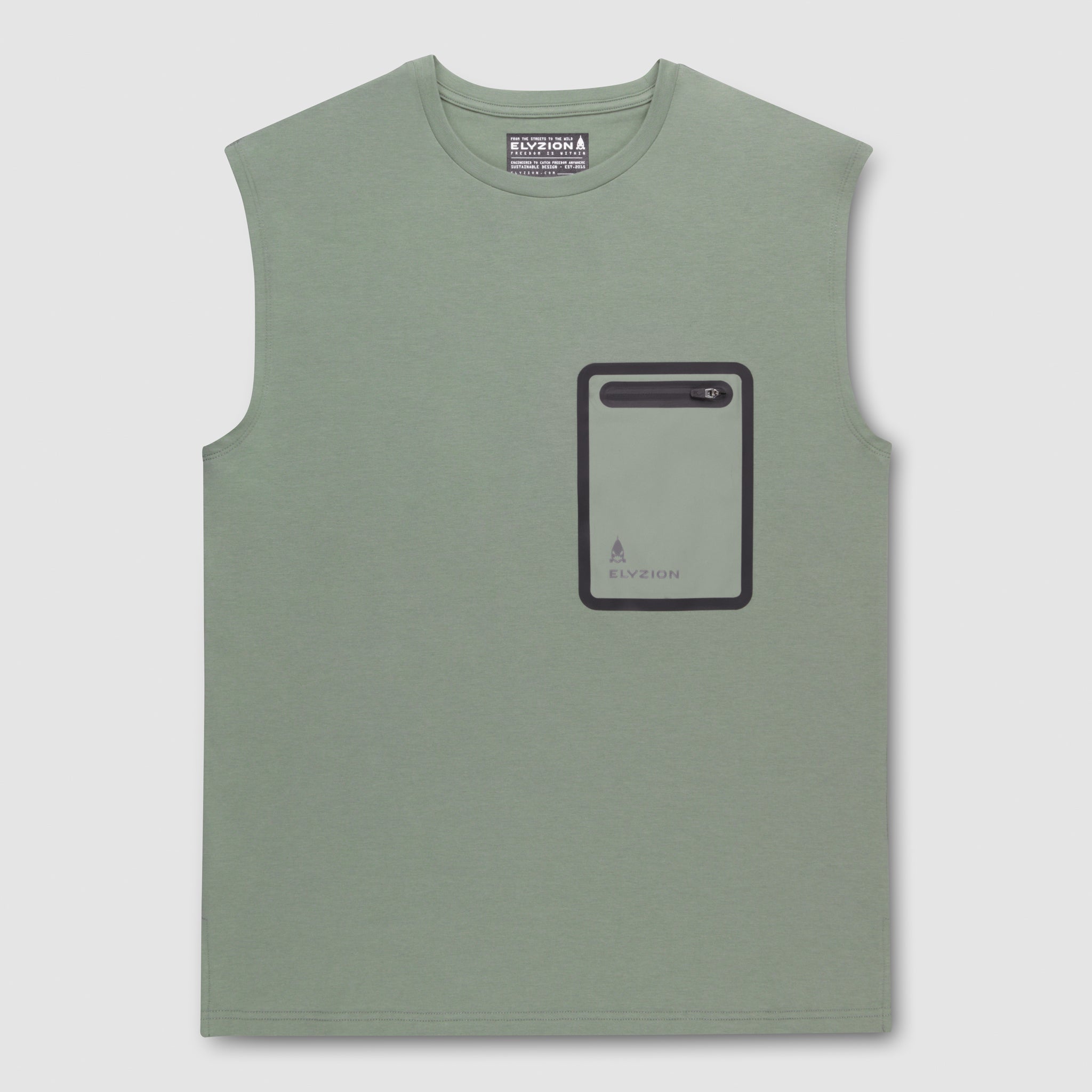 Elyzion "Moero" Sleeveless Cargo T-shirt - Oil Green