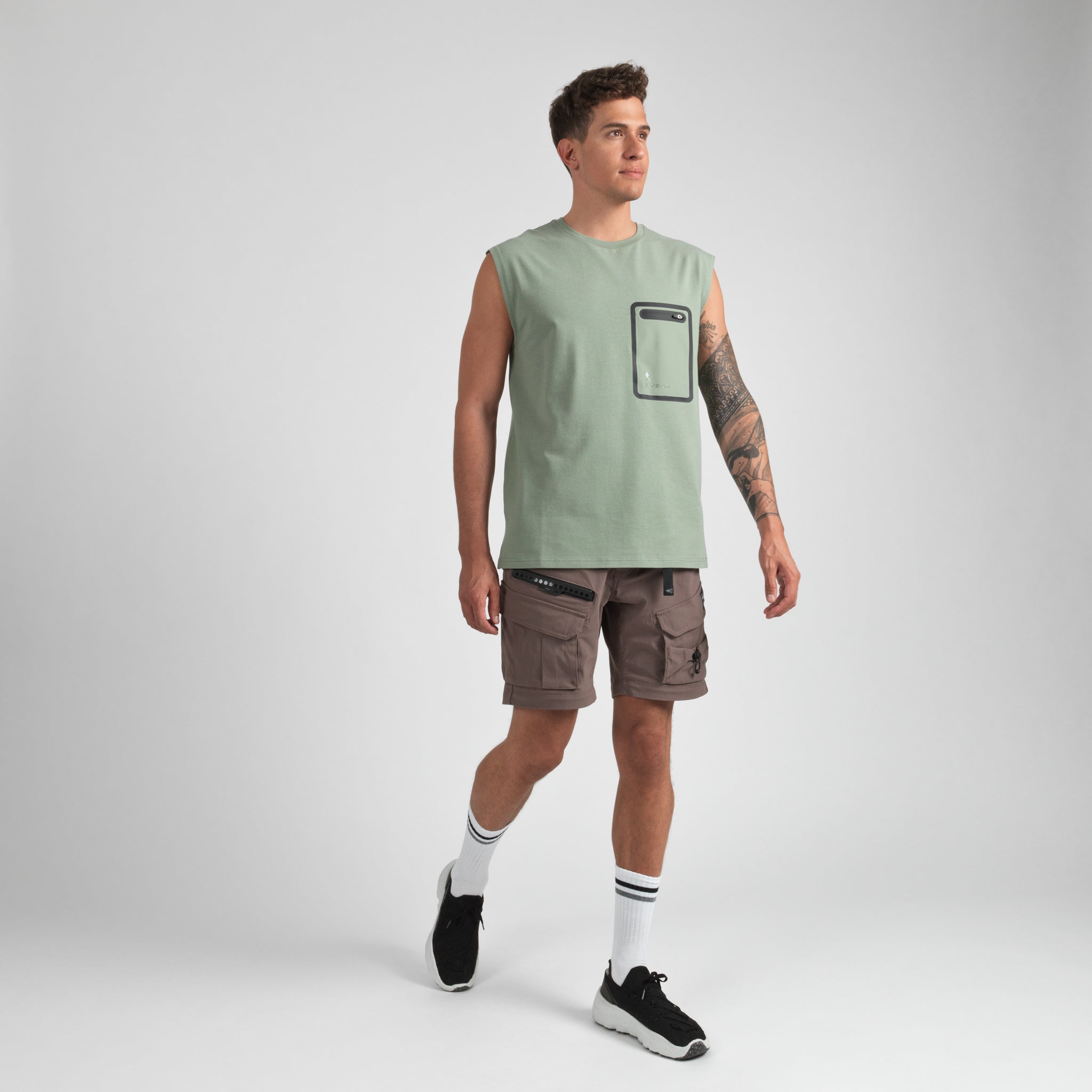 Elyzion "Moero" Sleeveless Cargo T-shirt - Oil Green