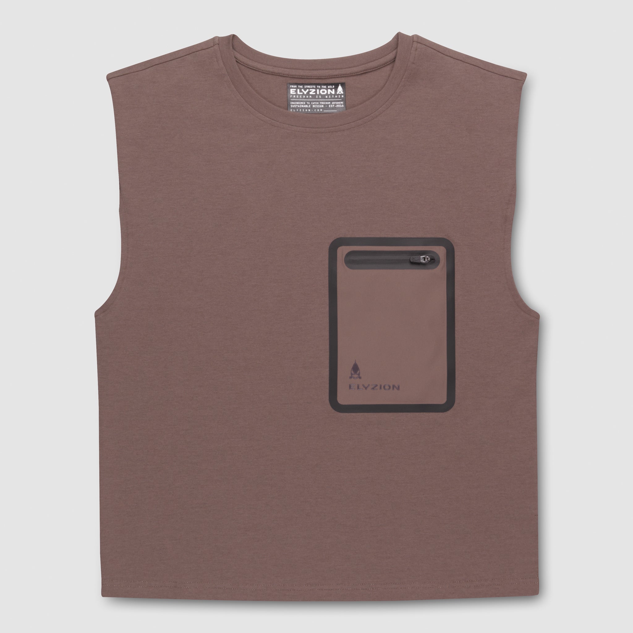 Elyzion "Savannah" Sleeveless Cargo T-shirt - Coffee Quartz