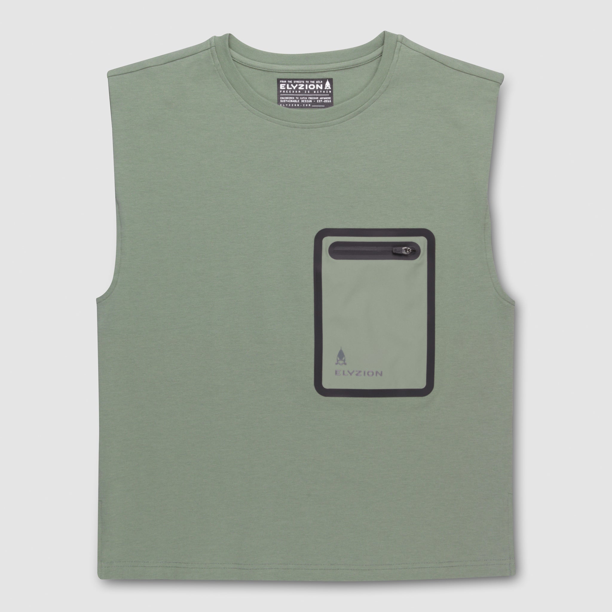 Elyzion "Savannah" Sleeveless Cargo T-shirt - Oil Green