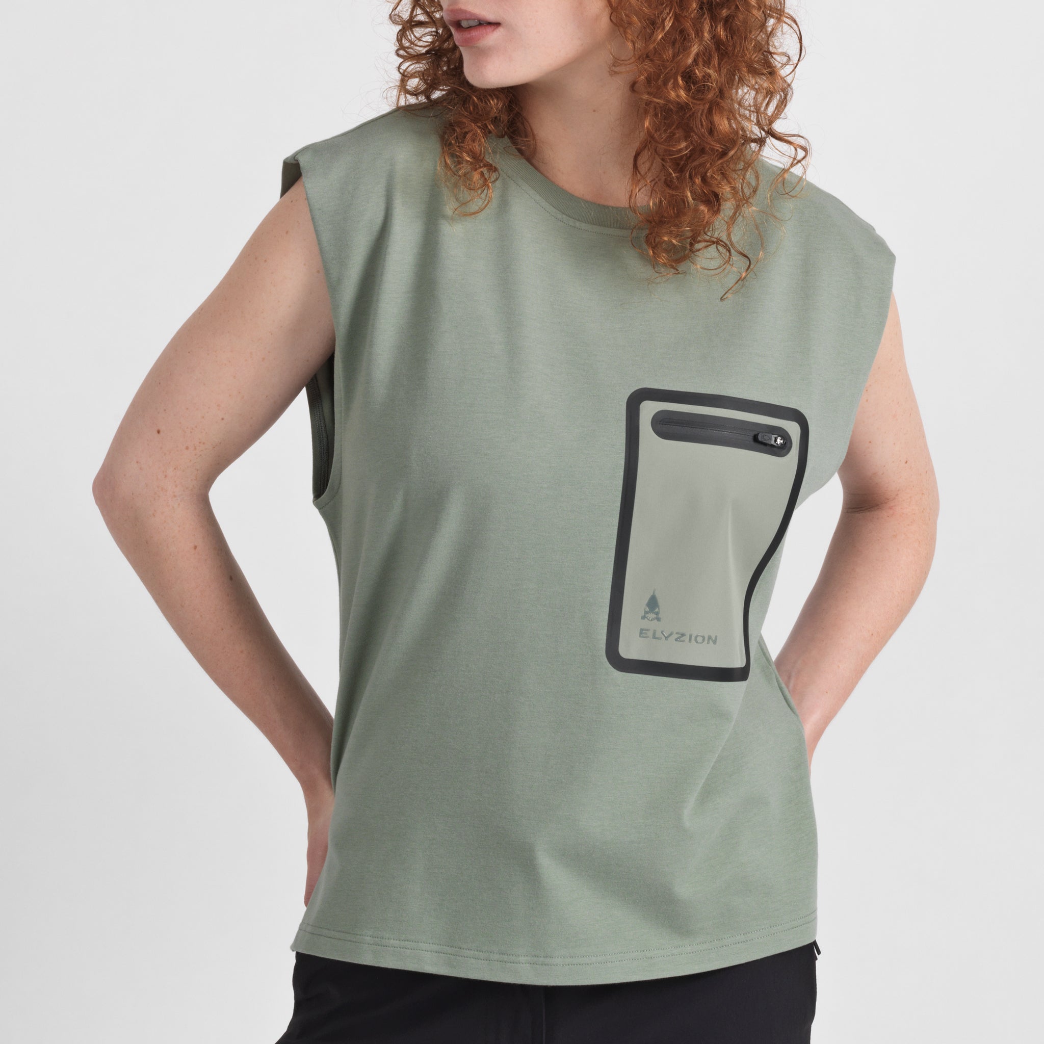 Elyzion "Savannah" Sleeveless Cargo T-shirt - Oil Green